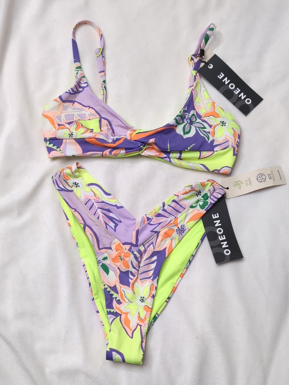 ONEONE Floral Bikini Lavender & Neon Yellow S